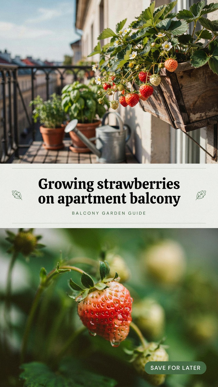 Growing strawberries on apartment balcony